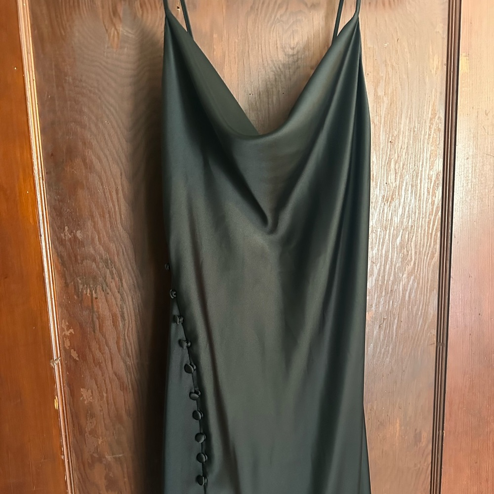 Zara black satin midi dress with side button detail